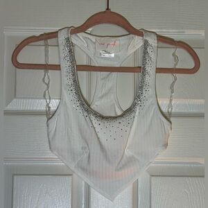 SET - White Embellished Racerback Tank Top and Mini Skirt Set